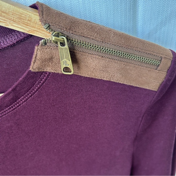 Lauren Ralph Lauren Long Sleeve w/Left Shoulder Zipper& Faux Suede Elbow Patches - Picture 3 of 5